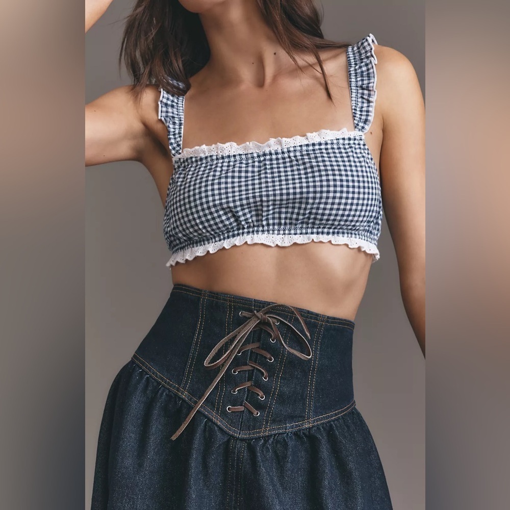 NWT! Anthropologie Pilcro Lace-Up Drop-Waist Denim Midi Skirt - Size 12 🪝 - Picture 4 of 5